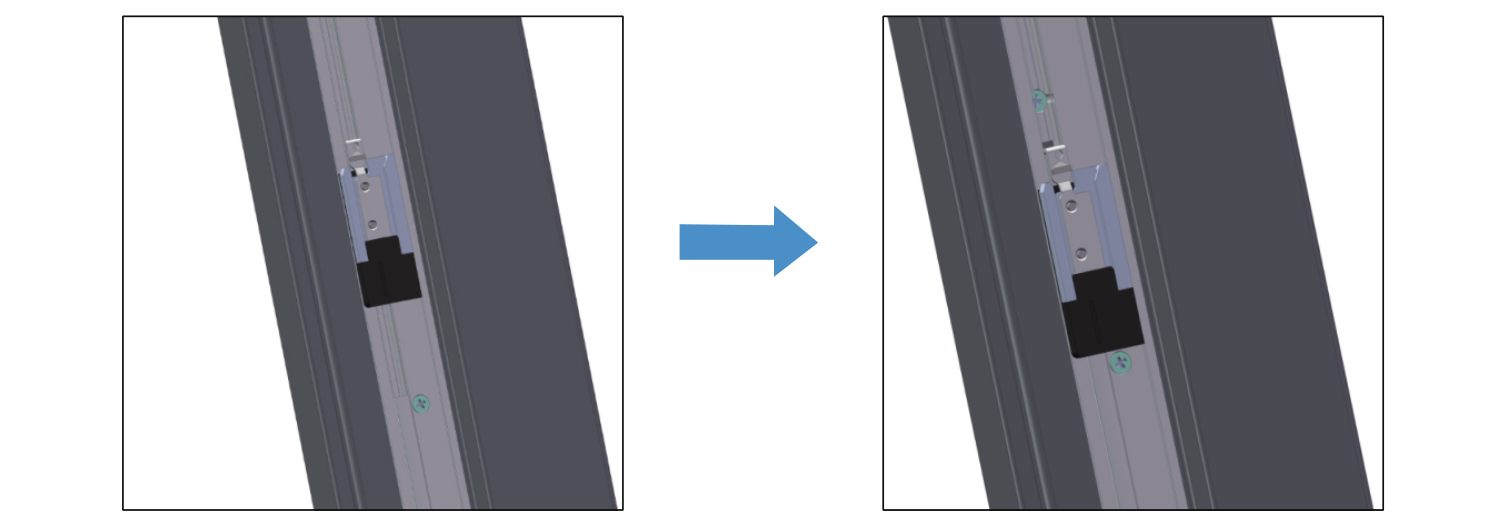 推动滑轨，使滑轨与限位导轨接触