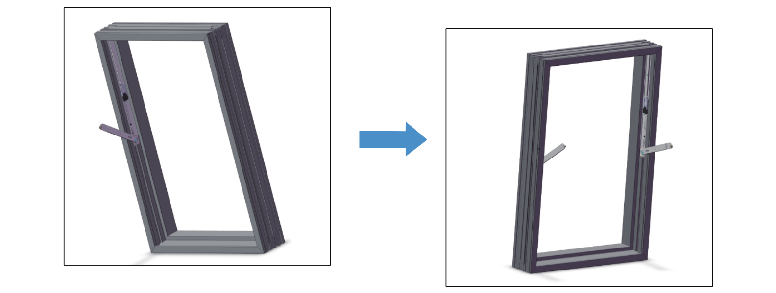 用同样方法安装右边框扇组件